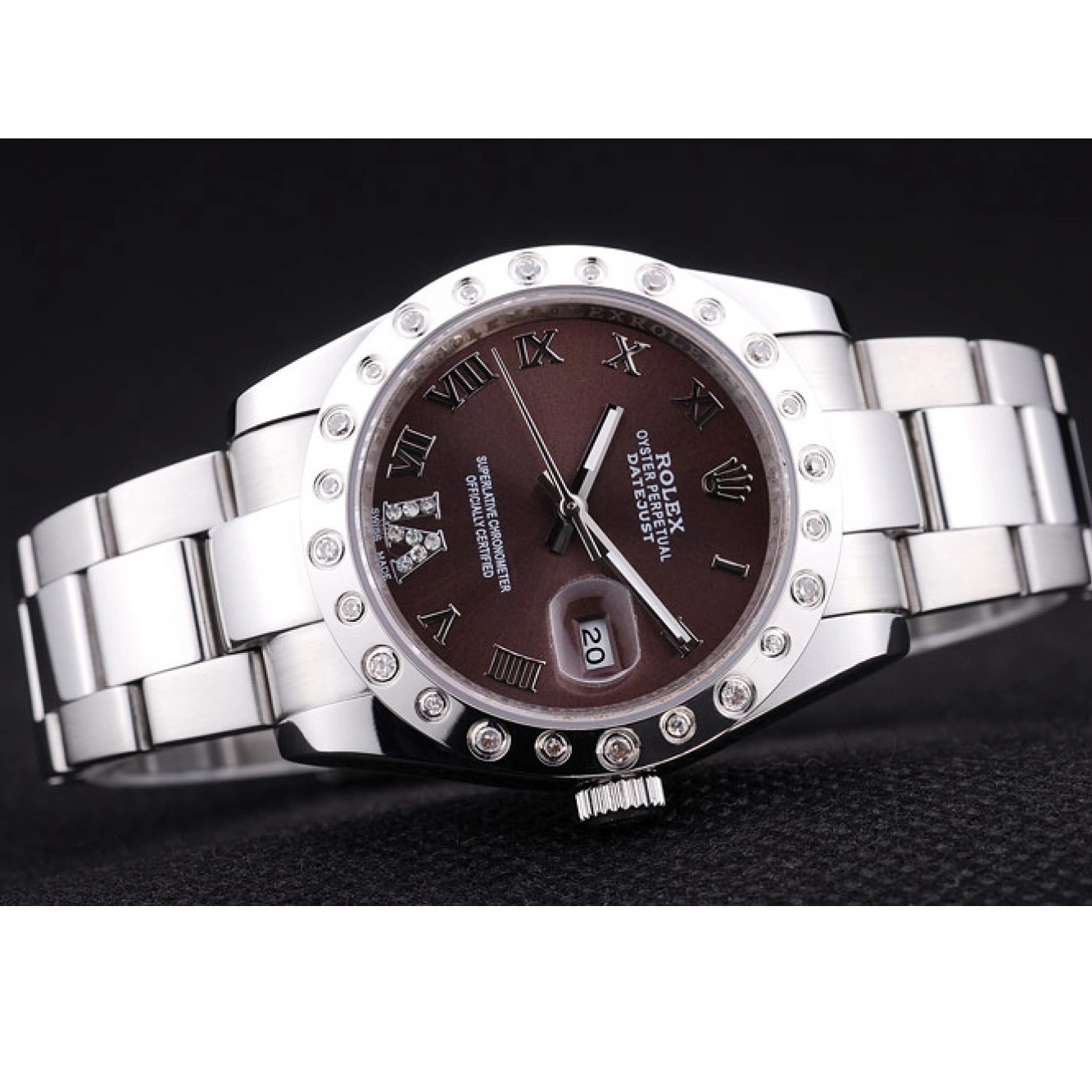 Aaa replica 7466 Dial Rolex Diamond Datejust Brown Bezel 0601